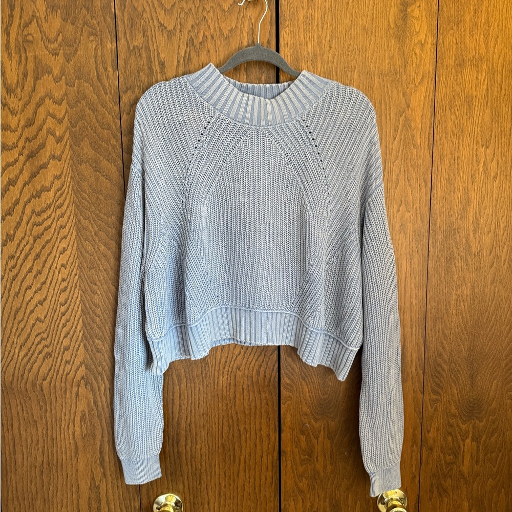 Light Blue Sweater Mock Neck Minimalist Clean Girl Soft Girl Classic Powder Blue